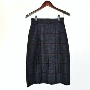 Vintage Plaid Wool Blend Pleated Skirt